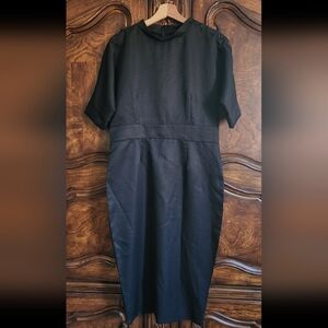 Black Midi Sheath Dress with Crew Neck